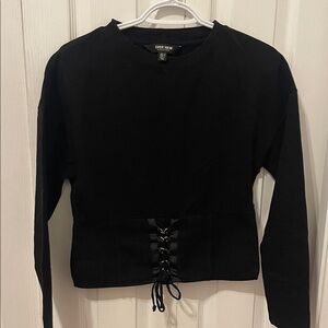 Ever New Black Long Sleeve Lace-Up Top
